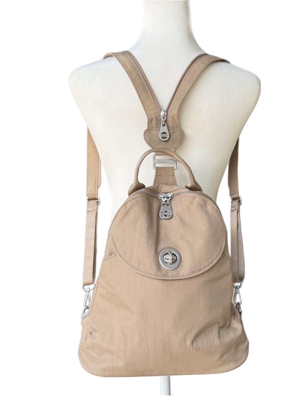 Baggallini Dallas Convertible Sling Travel backpack  Lightweight Beige Color